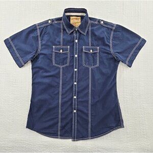 U.S. Expedition Authentic Shirt Men's L Navy Blue Short Sleeve Embroidered EUC